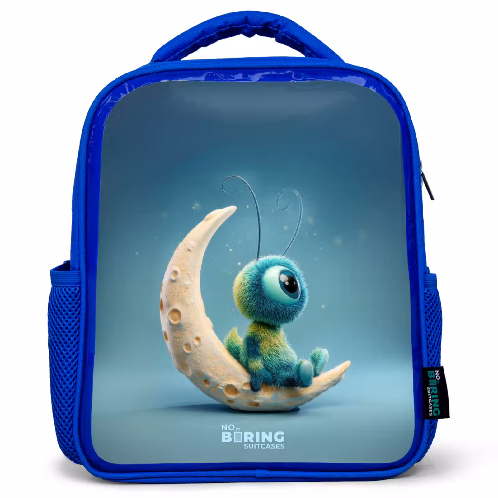 Kids backpack with name - Blue - Dreamy Creature on the Moon — 1
