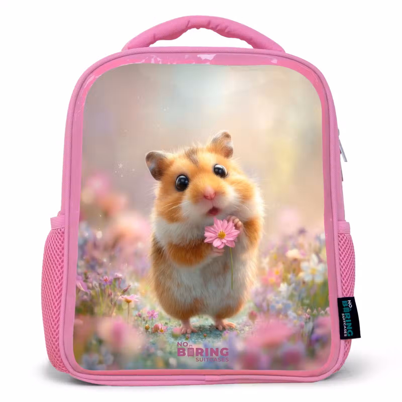 Kids backpack with name - Pink - Hamster - Flower - Nature - Animal — 1