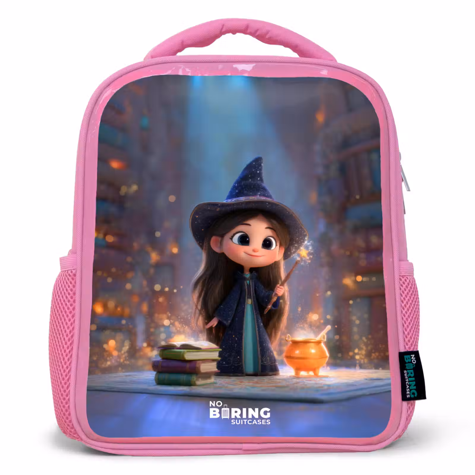 Kids backpack with name - Pink - Little enchantress in library — 1