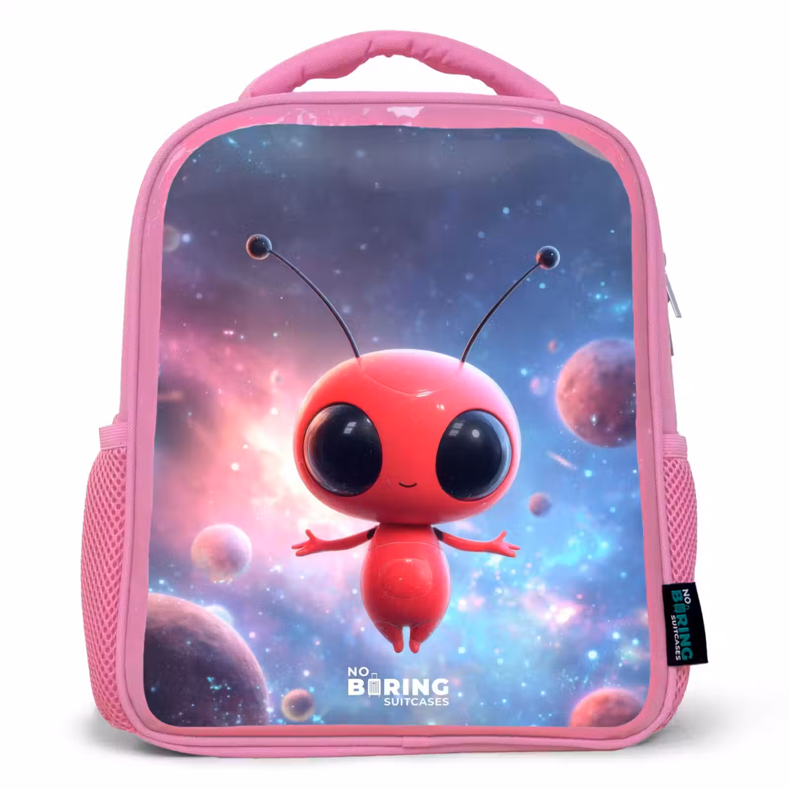 Kids backpack with name - Pink - Red Space Being in Cosmic Dance — 1
