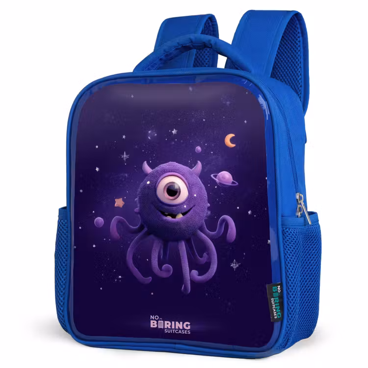 Kids backpack with name - Blue - Cosmic tentacle monster — 3