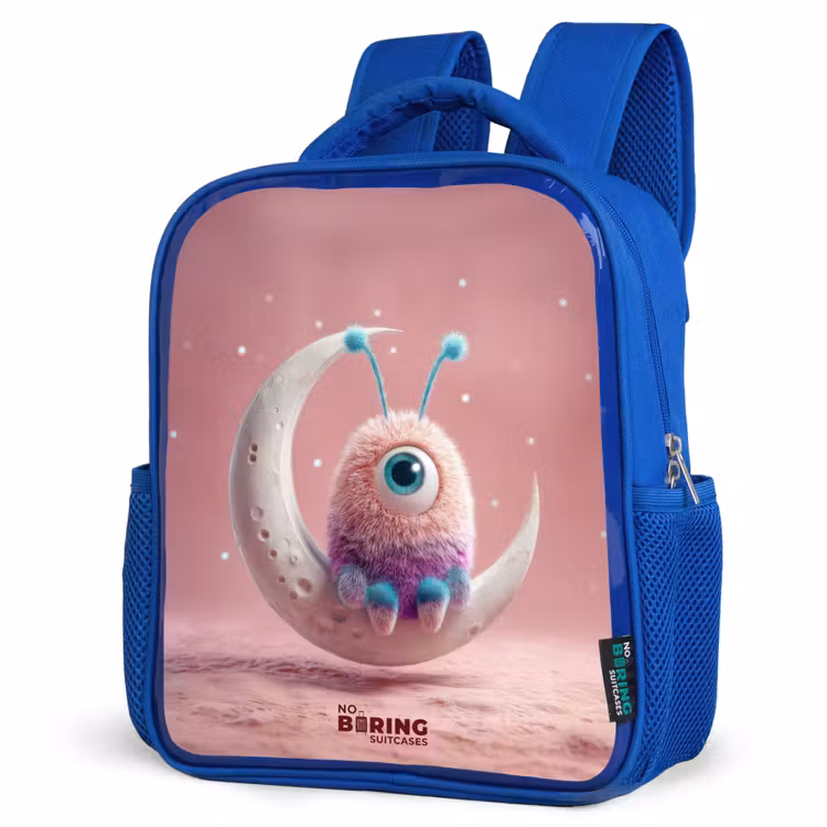 Kids backpack with name - Blue - Moon rocker with Fluffy Weasel — 3