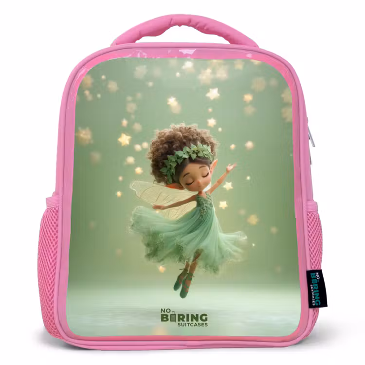Kids backpack with name - Pink - Dancing fairy in green light — 1