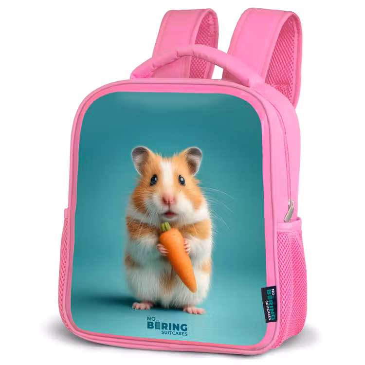 Kids backpack with name - Pink - Hamster - Carrot - Animal — 4