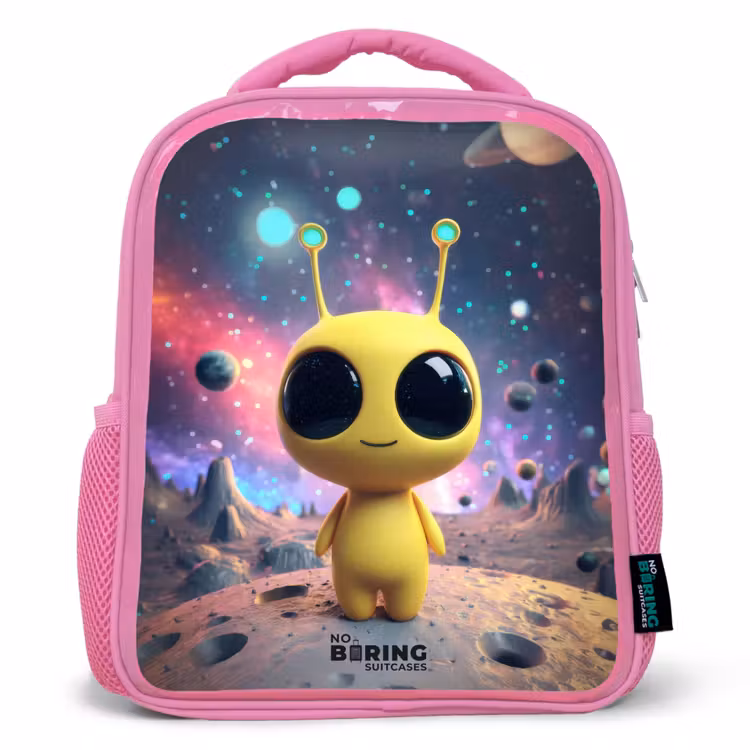 Kids backpack with name - Pink - Merry alien creature — 1