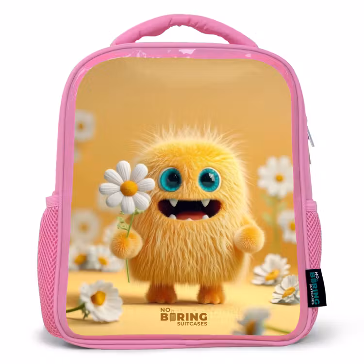 Kids backpack with name - Pink - Monster - Creature - Flower - Yellow — 1