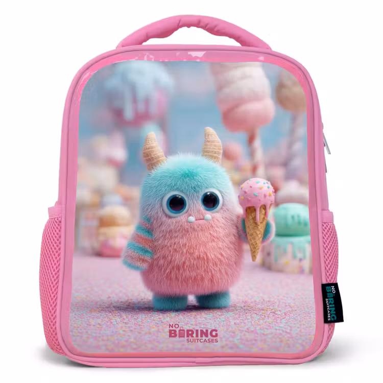 Kids backpack with name - Pink - Sweet Monster Candy Adventure — 1