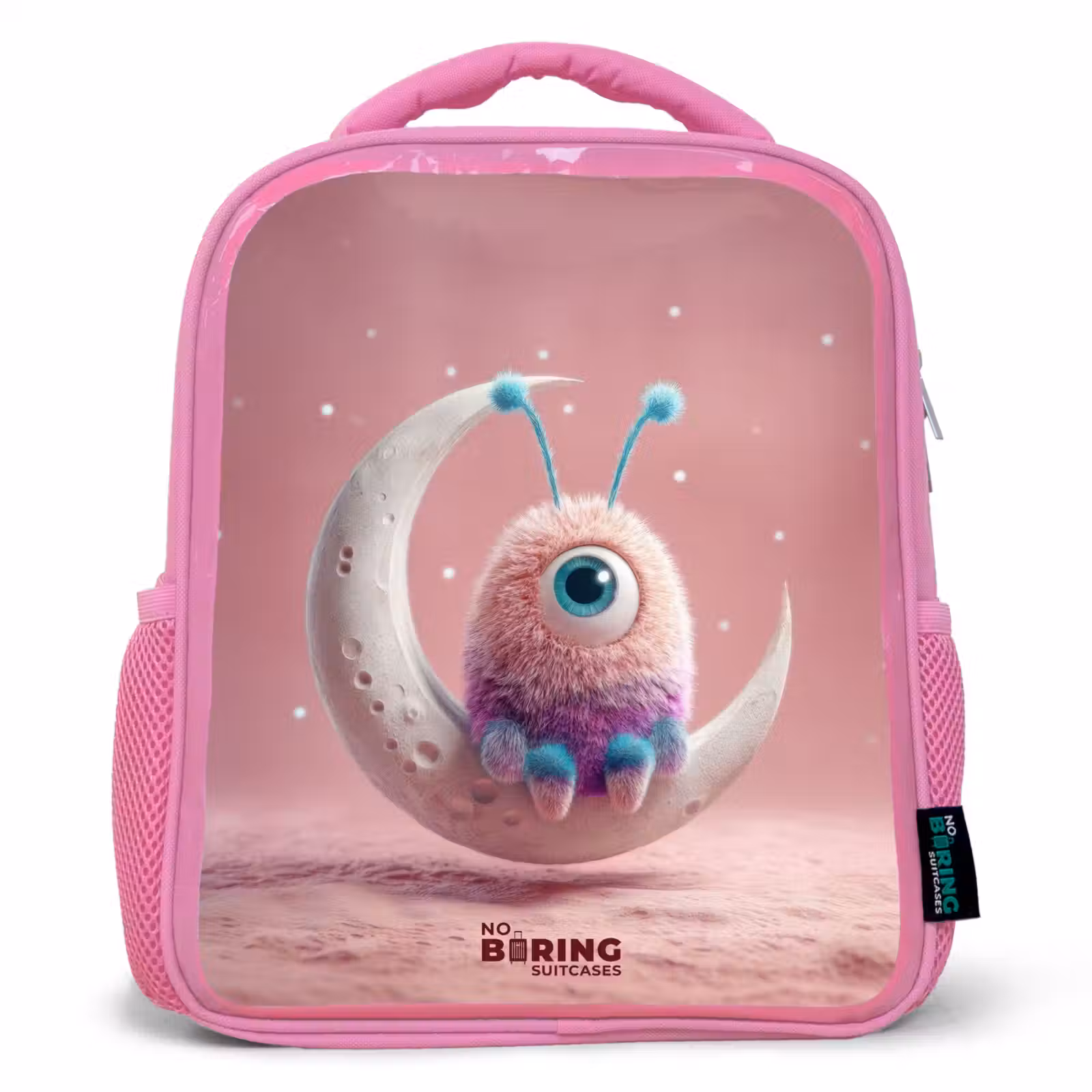 Kids backpack with name - Pink - Moon rocker with Fluffy Weasel — 1