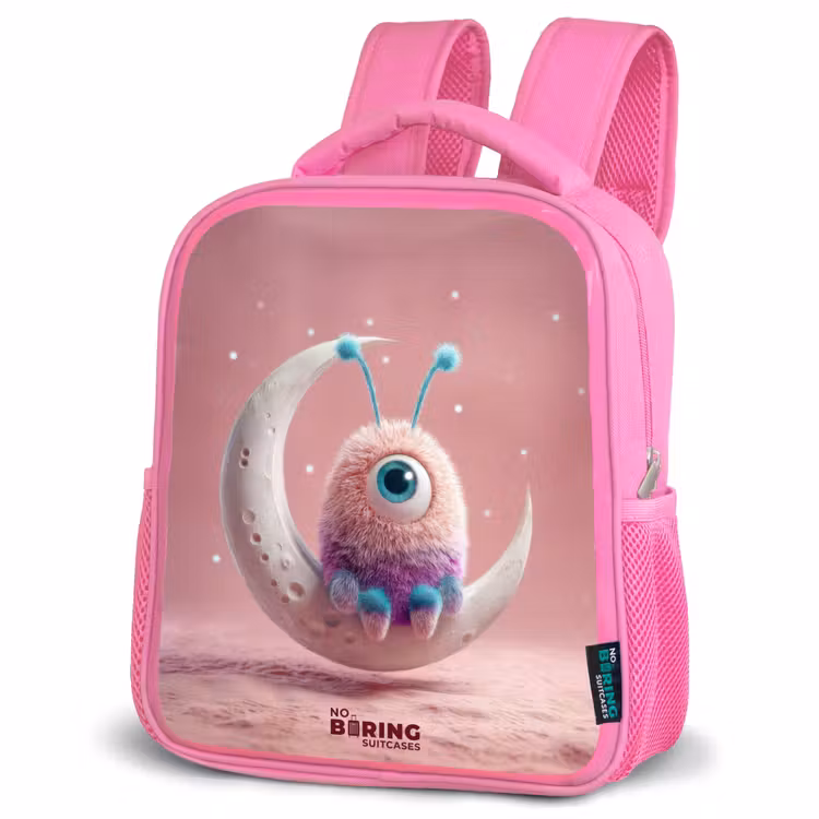 Kids backpack with name - Pink - Moon rocker with Fluffy Weasel — 4