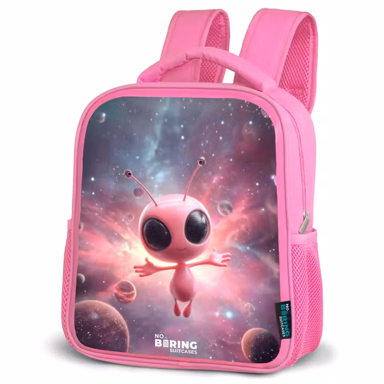 Kids backpack with name - Pink - Pink Alien in Star Nebula — 4