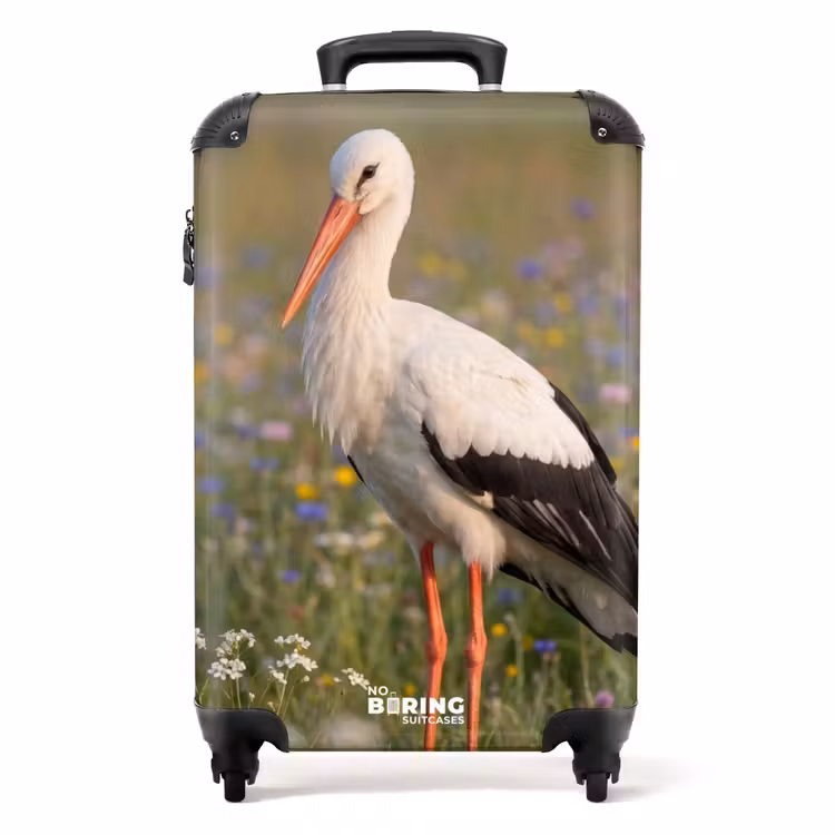 Suitcase - Stork - Flowers - Meadow - Colorful — 1