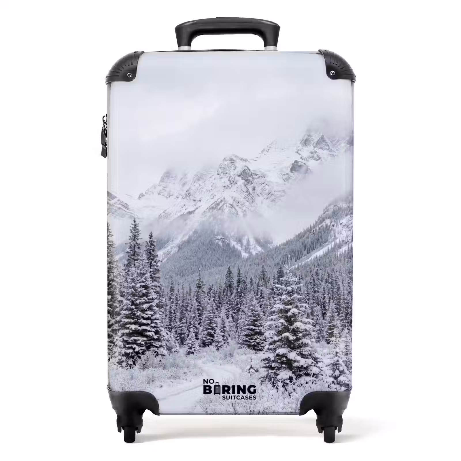 Suitcase - Road - Mountains - Snow - Coniferous Forest - Adventurous — 1