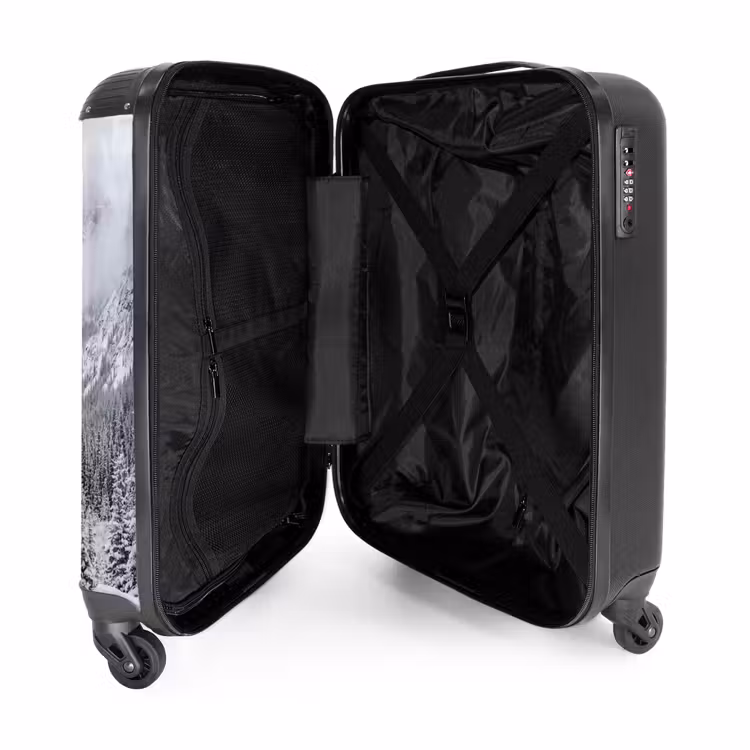 Suitcase - Road - Mountains - Snow - Coniferous Forest - Adventurous — 3