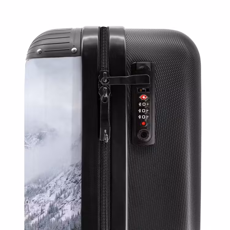 Suitcase - Road - Mountains - Snow - Coniferous Forest - Adventurous — 5
