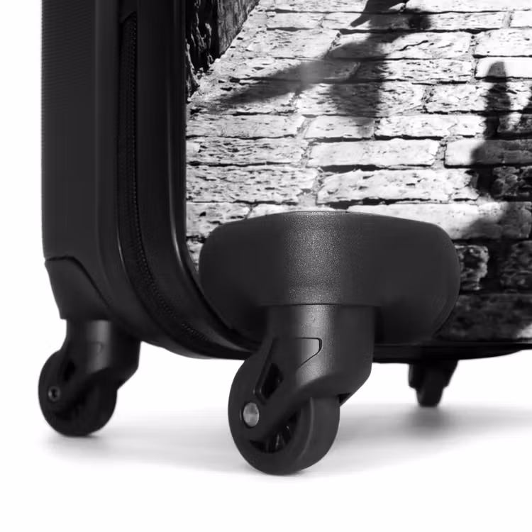 Suitcase - Child - Bird - Street - Black-and-white - Playing — 6