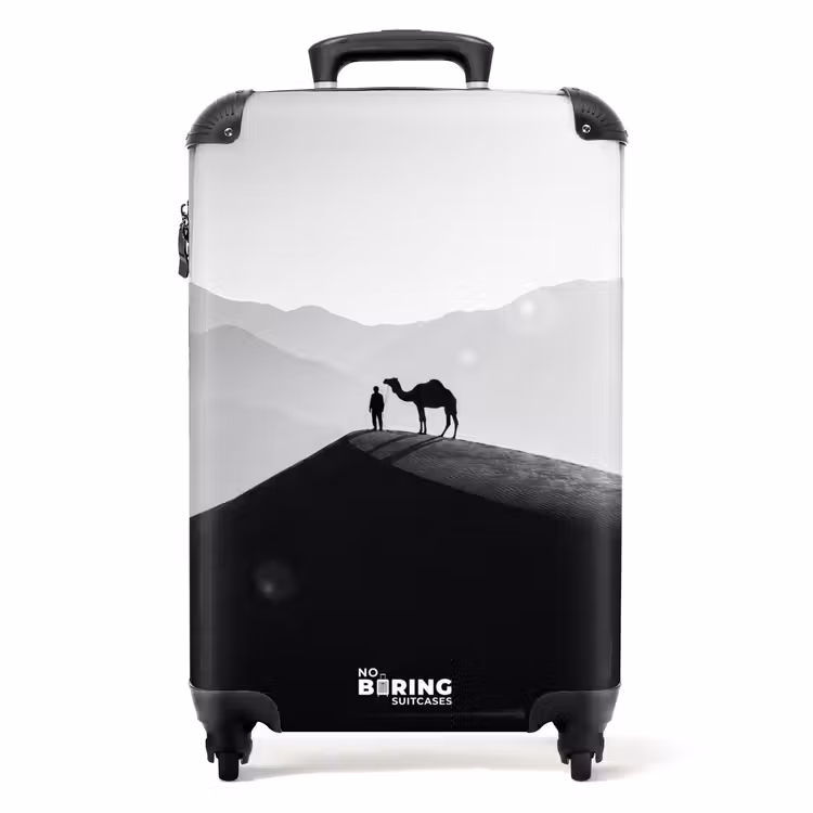 Suitcase - Person - Camel - Sand Dune - Nature - Monochrome — 1