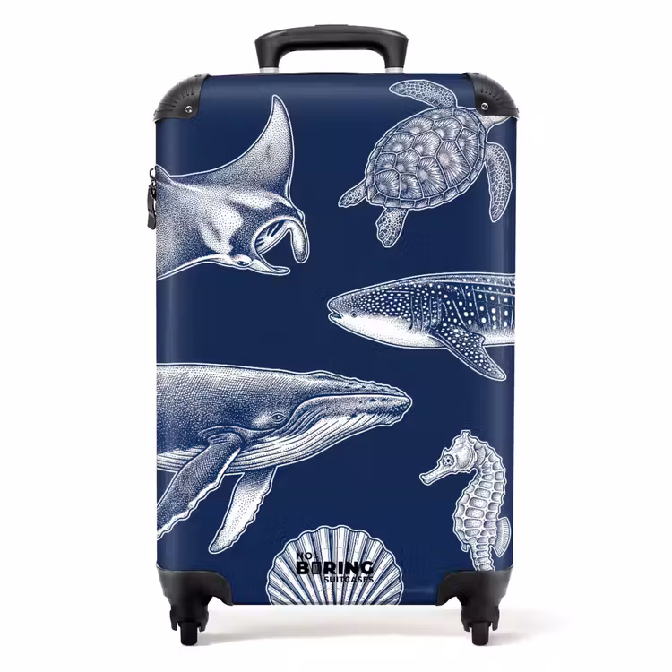 Suitcase - Animals - Marine Life - Ocean - Engraving - Blue — 1