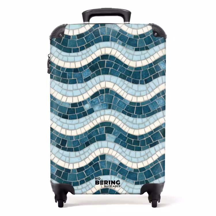 Suitcase - Blue - White - Mosaic - Wavy — 1