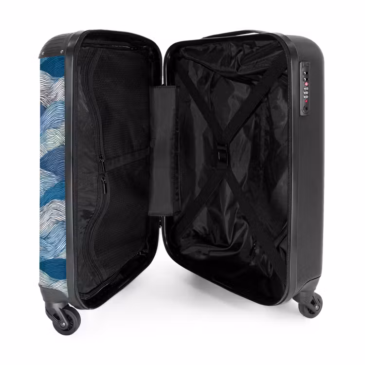Suitcase - Patterned - Blue - White - Wavy - Stripes — 3