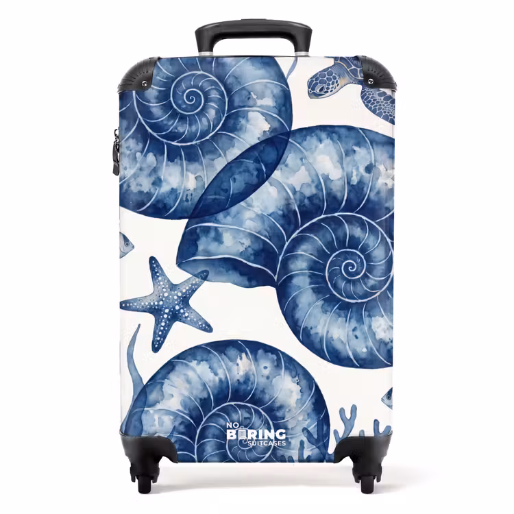 Suitcase - Shell - Spiral - Marine Life - Watercolor - Blue — 1