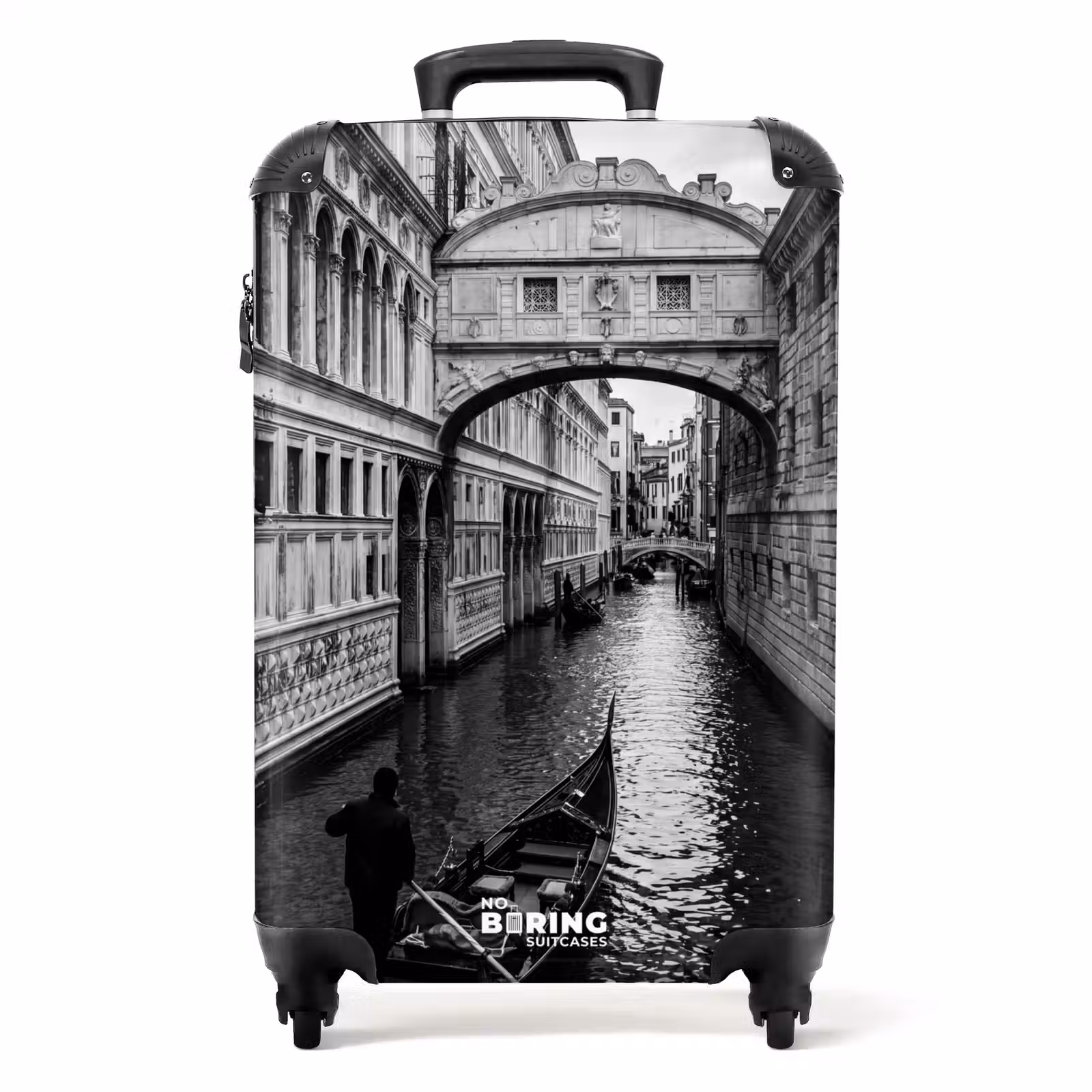 Suitcase - Boat - Waterway - City - Black - White - Architecture — 1