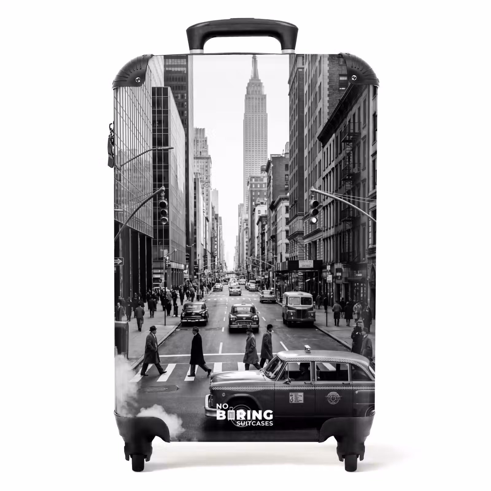 Suitcase - City - Street - Buildings - Traffic - Black and White — 1
