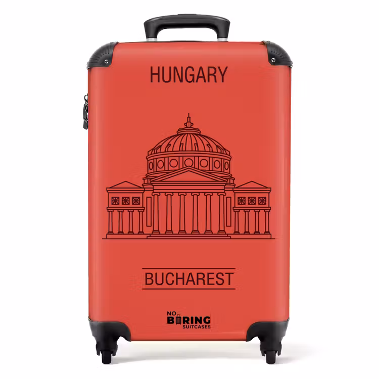 Suitcase - Architecture - Bucharest - Urban - Line Drawing - Red — 1