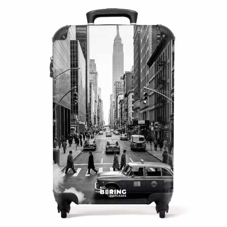 Suitcase - City - Street - Buildings - Traffic - Black and White — 1