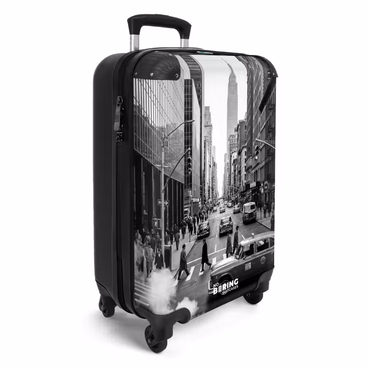 Suitcase - City - Street - Buildings - Traffic - Black and White — 4