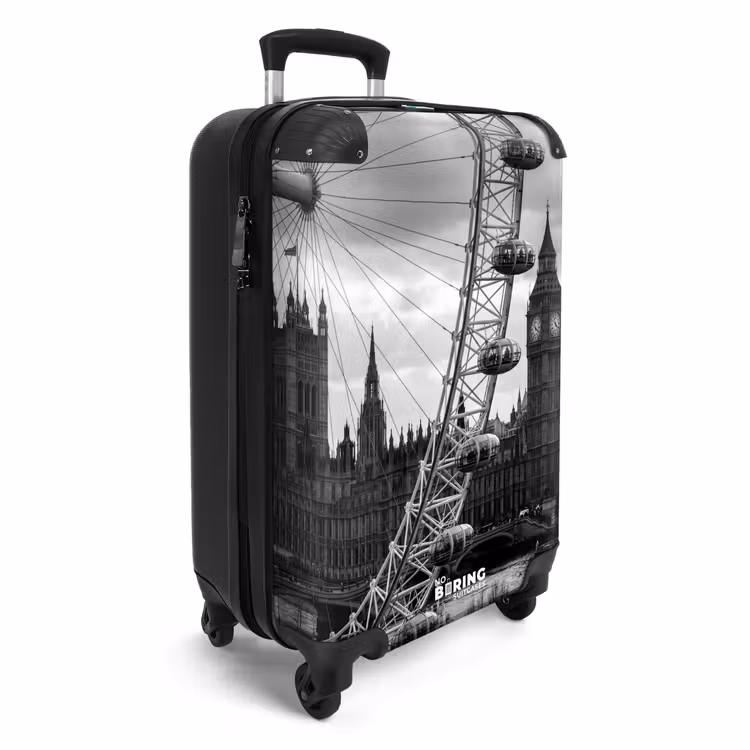 Suitcase - Ferris Wheel - Bell Tower - Architecture - Black and White - City — 4