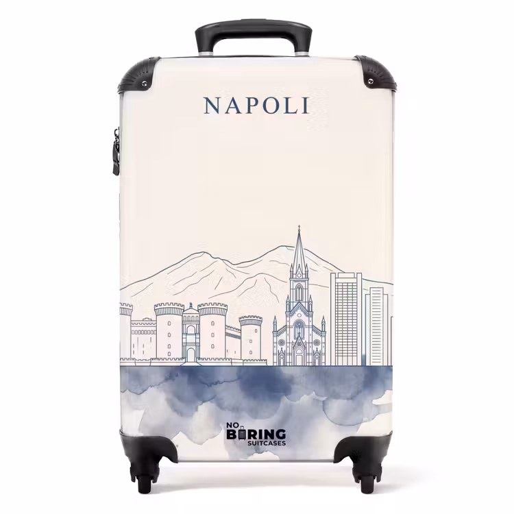 Suitcase - Naples - Skyline - Italy - Line Drawing - Watercolor — 1
