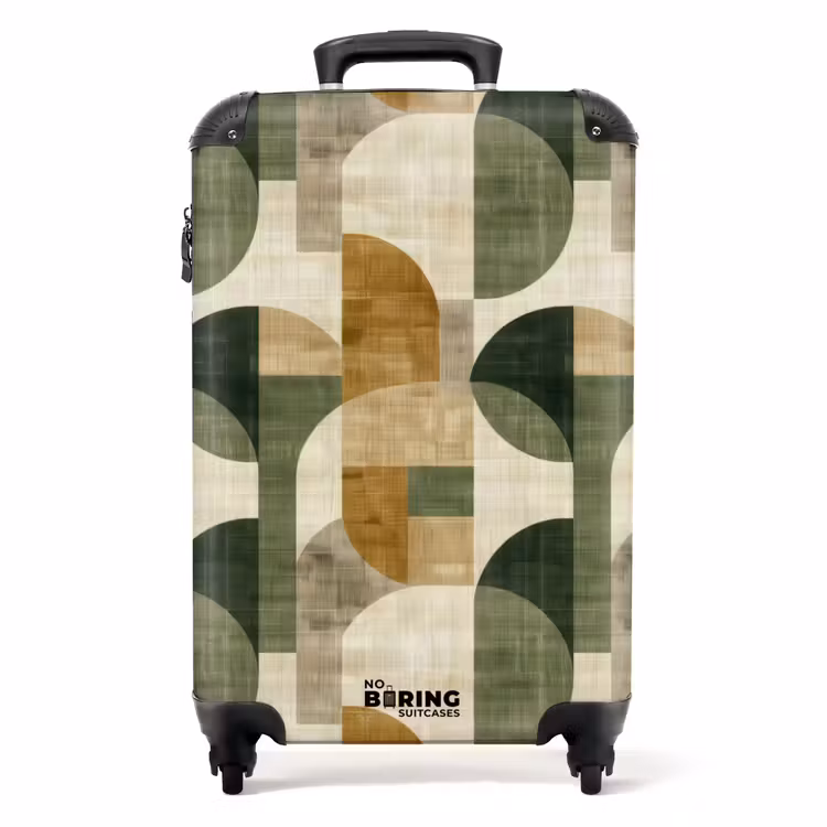 Suitcase - Olive Green - Geometric - Abstract - Mid-Century - Linen - Pattern — 1