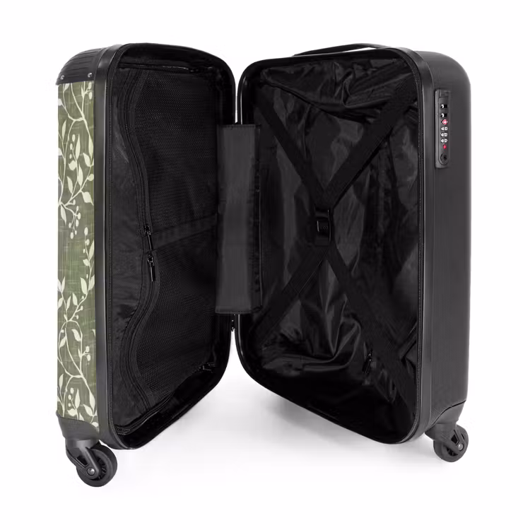 Suitcase - Salvia Green - Botanical - Branches - Berries - Linen - Pattern — 3