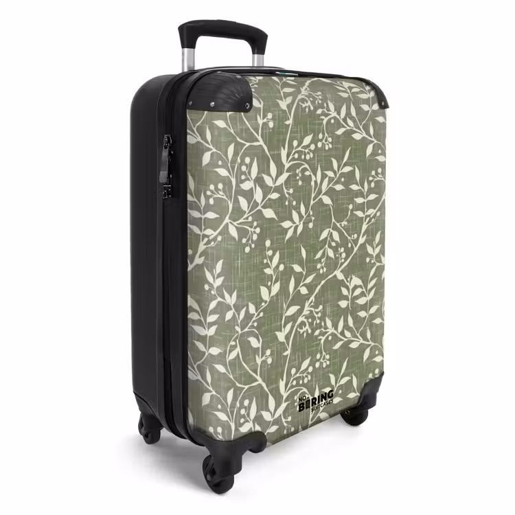 Suitcase - Salvia Green - Botanical - Branches - Berries - Linen - Pattern — 4
