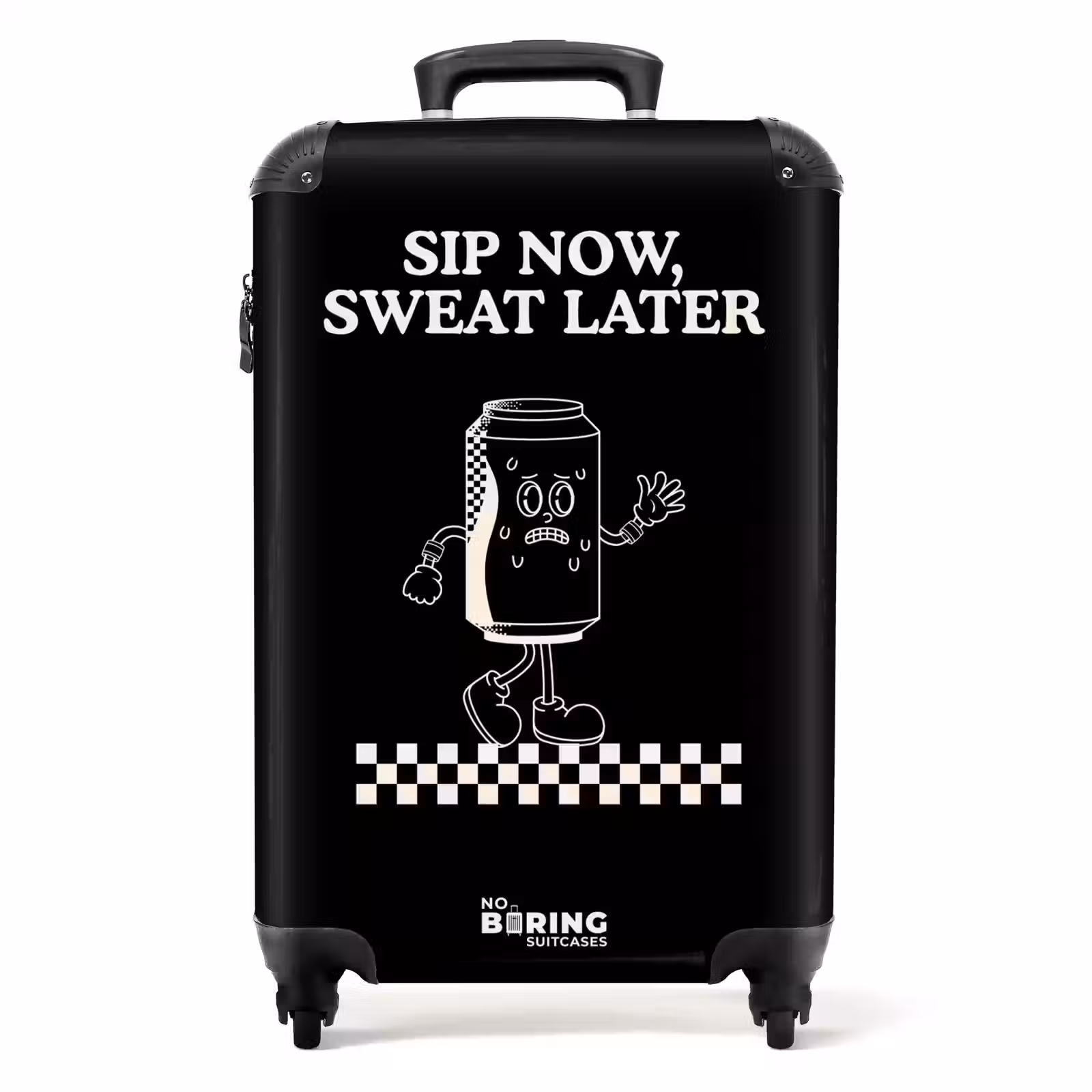 Suitcase - Black - White - Can - Checkerboard Pattern — 1