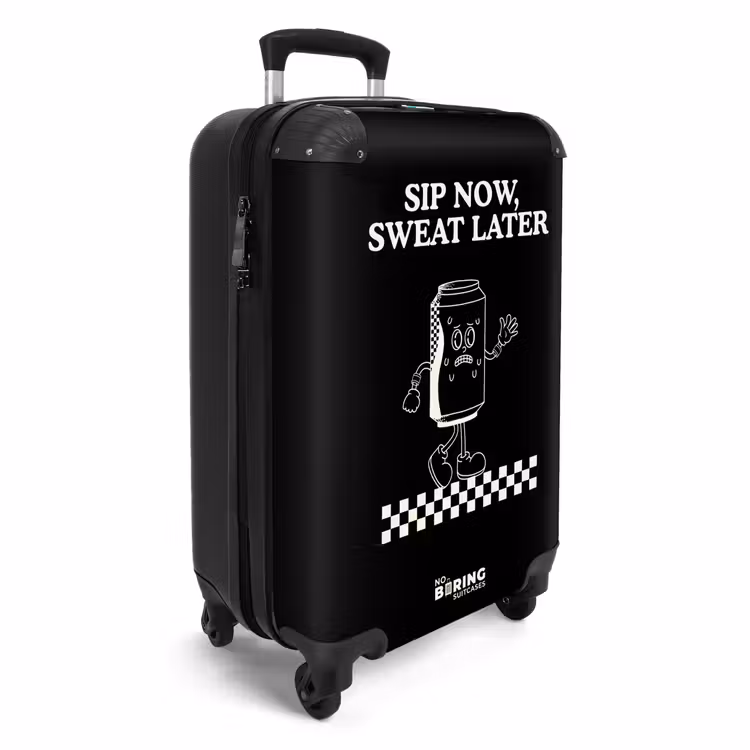 Suitcase - Black - White - Can - Checkerboard Pattern — 4