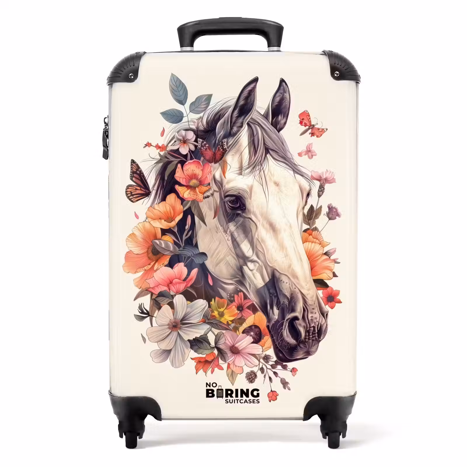 Suitcase - White horse head surrounded by flowers and butterflies — 1