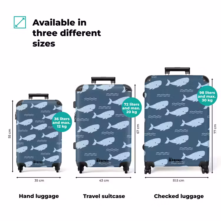 Suitcase - Whale with waves pattern blue — 3