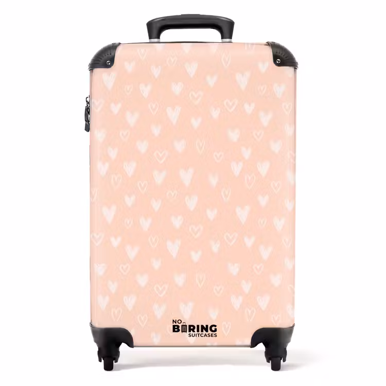 Suitcase - White hearts on salmon pink background — 1