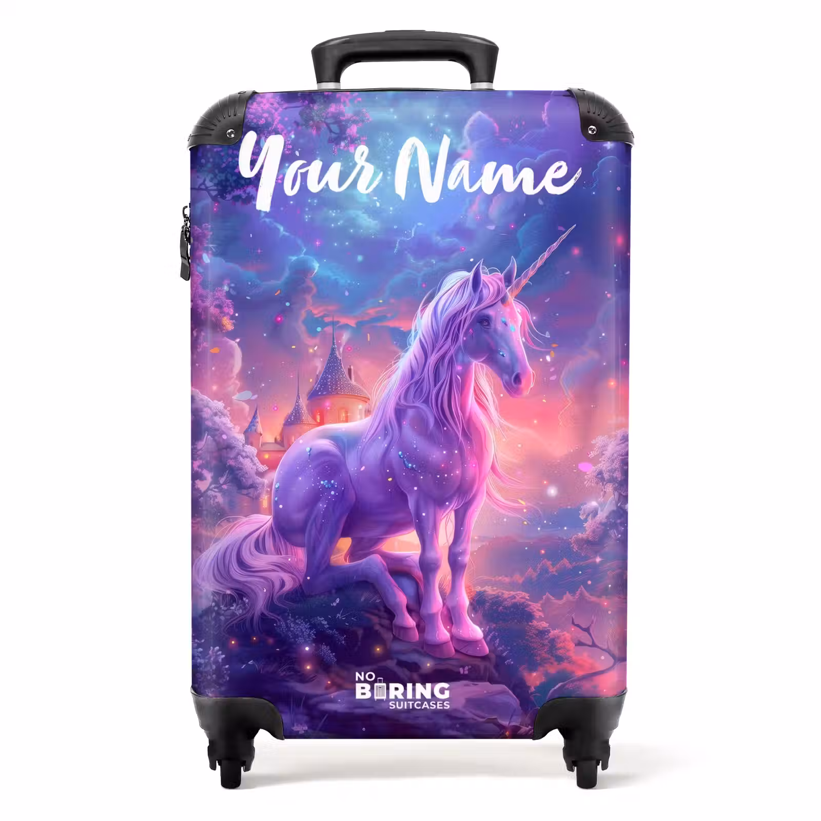 Suitcase with name - Purple Unicorn in Magical Environment — 1