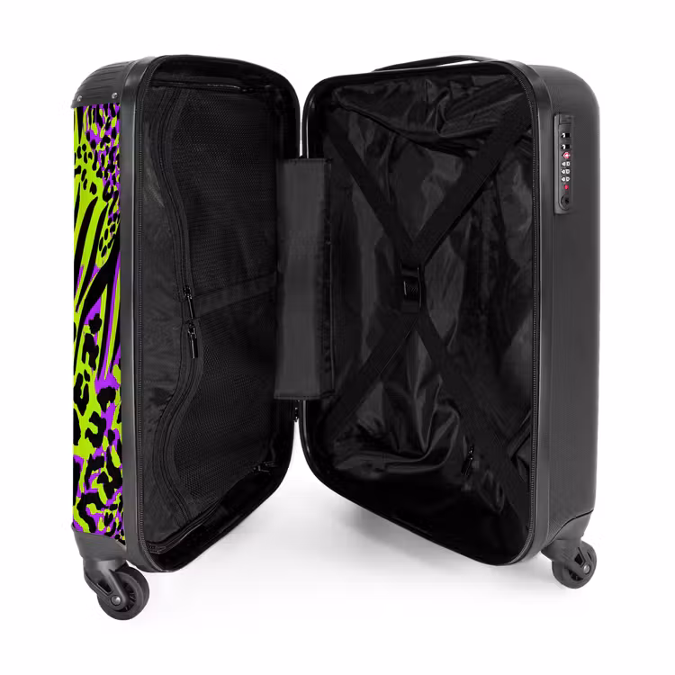 Suitcase - Wild animal print in purple, lime green and black — 3