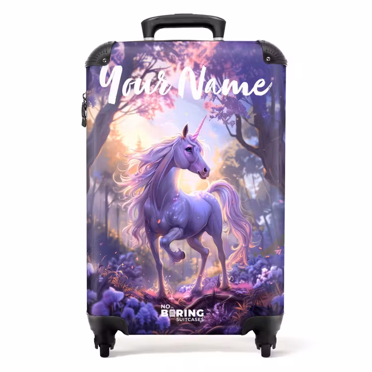 Suitcase with name - Portrait of a Unicorn among Purple Flowers — 1
