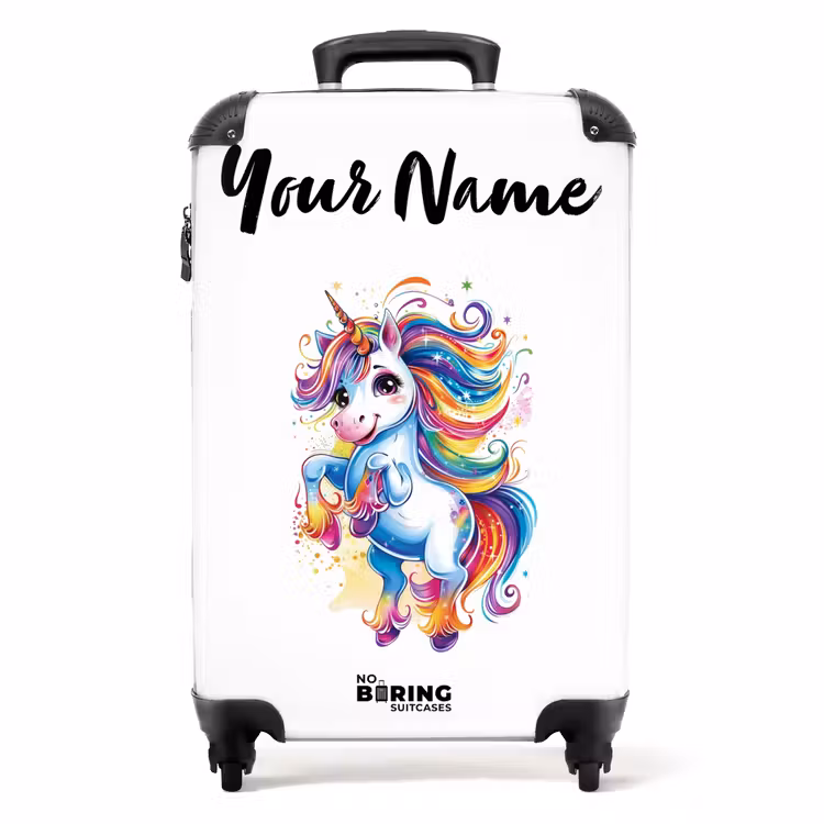 Suitcase with name - Prancing Unicorn with Rainbow Moons — 1