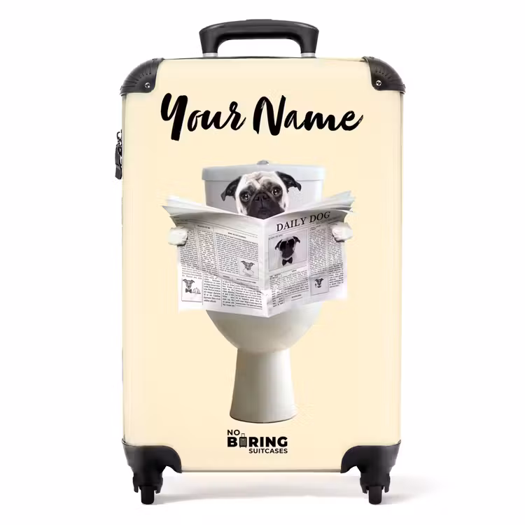 Suitcase with name - Doggie Reads the Newspaper — 1