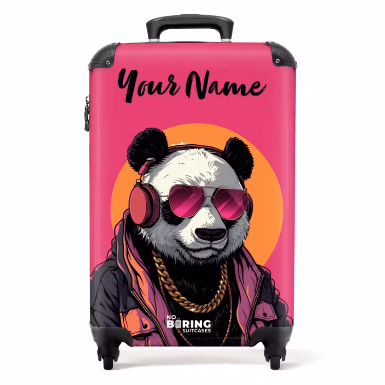Suitcase with name - Panda with Headphones, Sunglasses and Gold Chain — 1