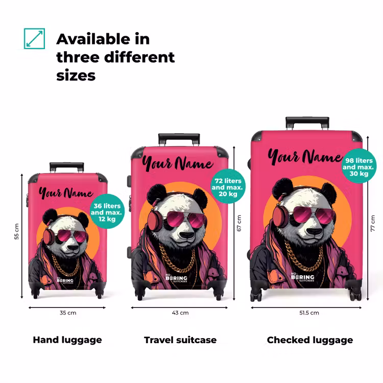 Suitcase with name - Panda with Headphones, Sunglasses and Gold Chain — 3