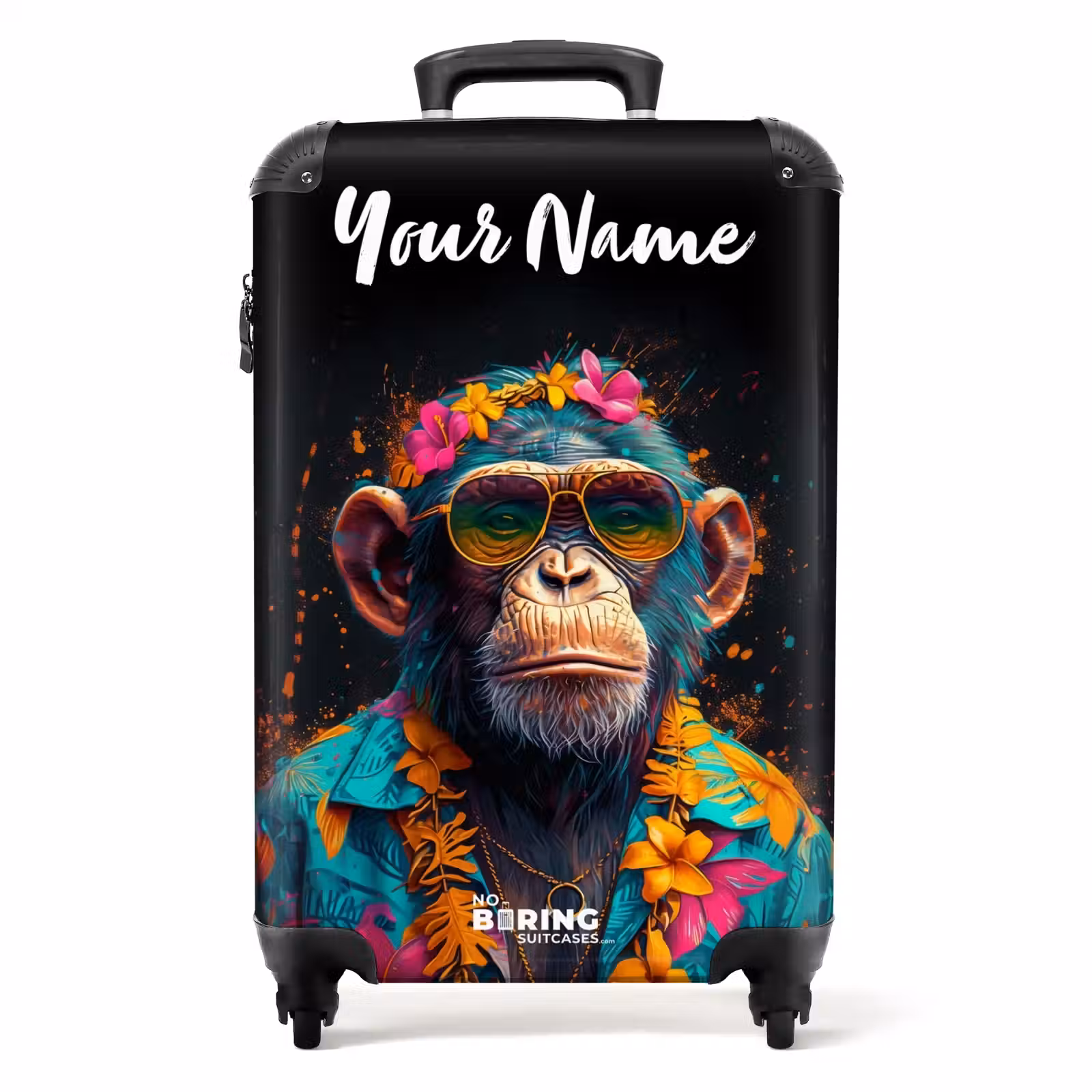 Suitcase with name - Chimpanzee with Hawaii Blouse — 1