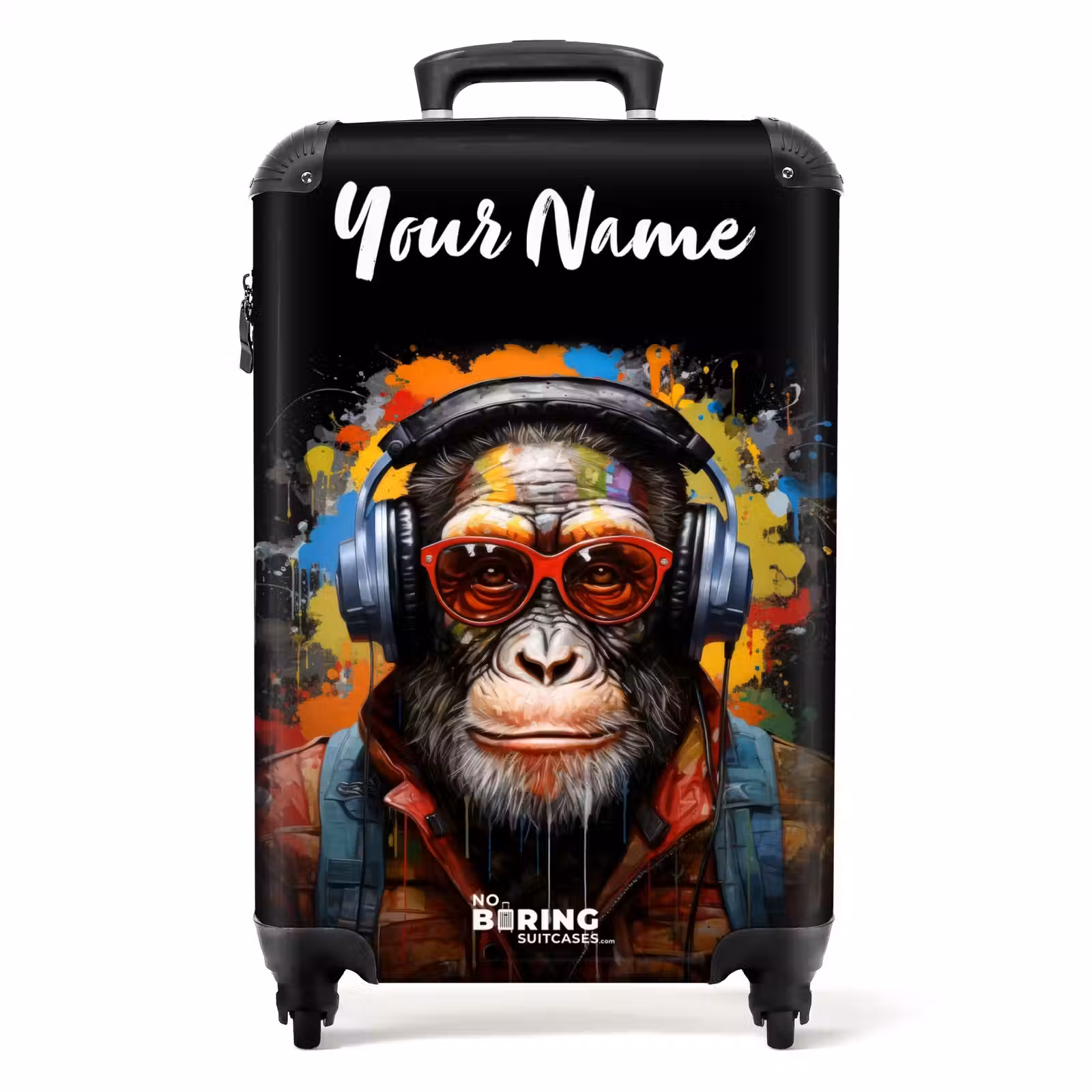 Suitcase with name - Chimpanzee with Headphones and Graffiti Spray — 1