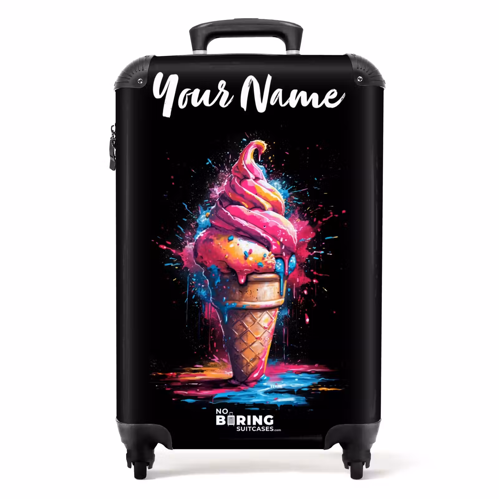 Suitcase with name - Ice cream cone with Blue and Pink Paint — 1