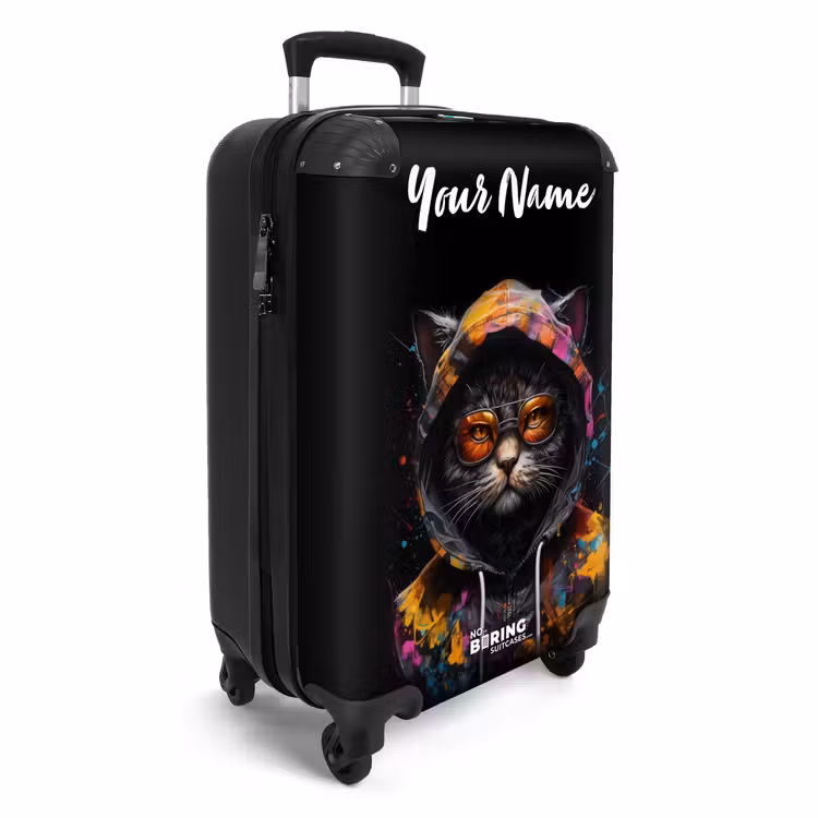 Suitcase with name - Cat with Colorful Vest and Orange Glasses — 2